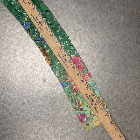 Handmade macramé floral bright green satin lace midi dress S whimsical fairy - Picture 13 of 13